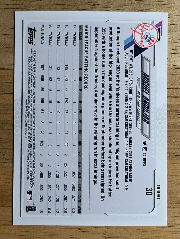 2021 Topps #30 Miguel Andujar