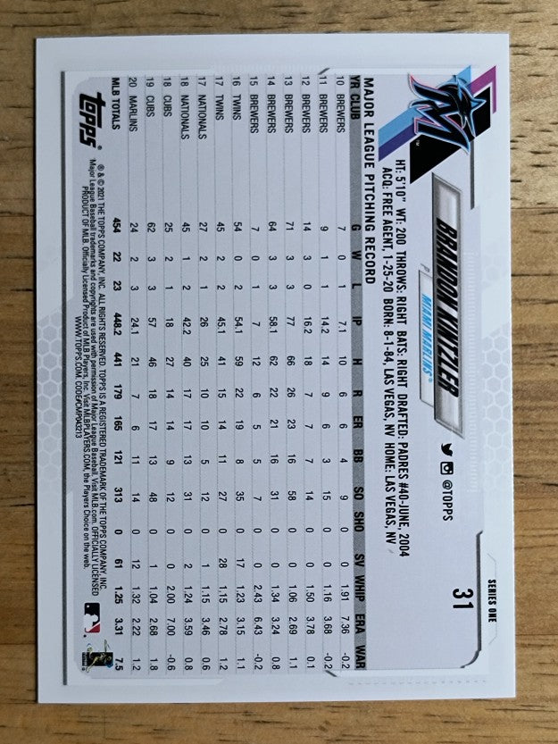 2021 Topps #31 Brandon Kintzler