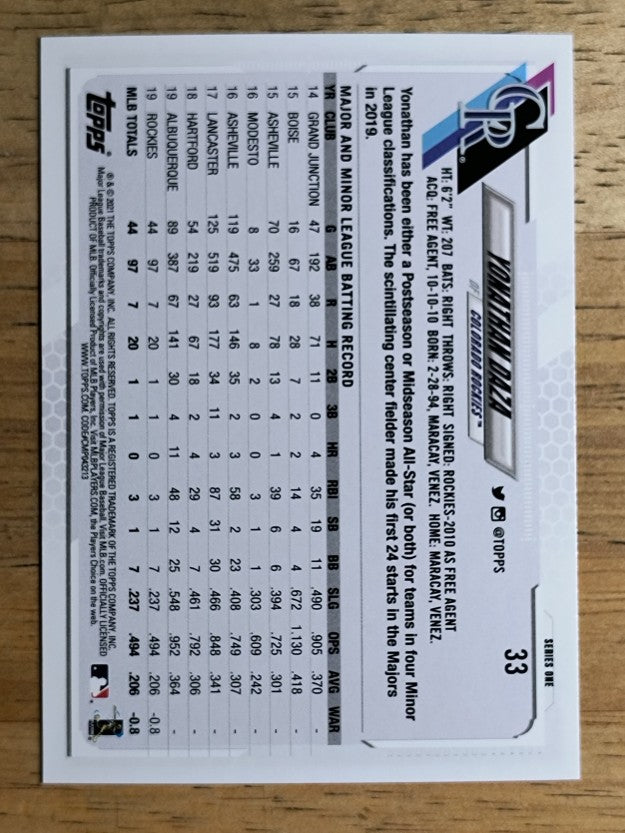 2021 Topps #33 Yonathan Daza