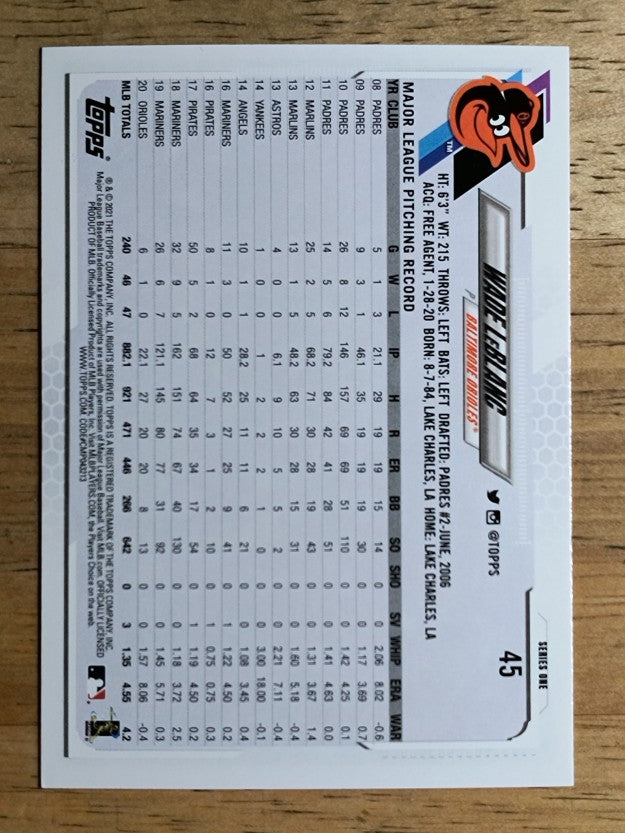 2021 Topps #45 Wade LeBlanc