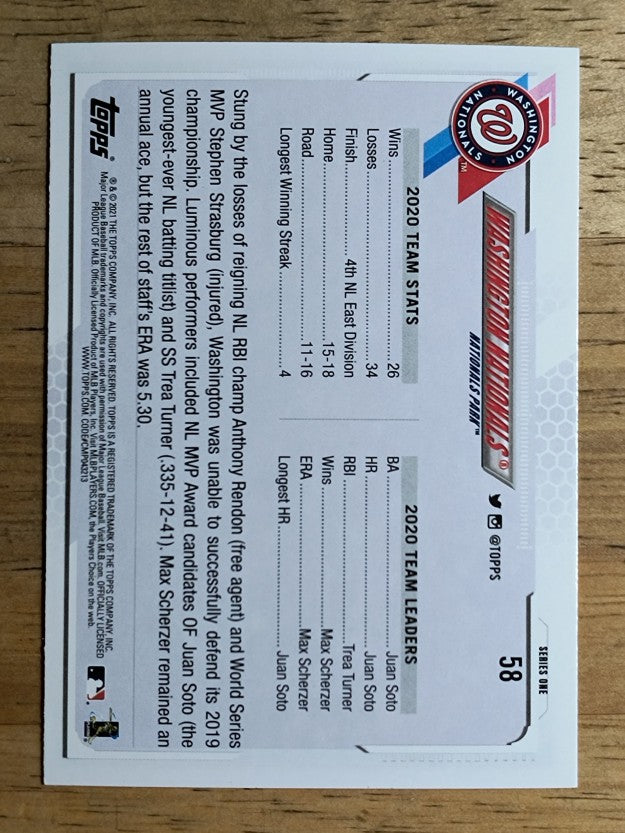 2021 Topps #58 Washington Nationals TC