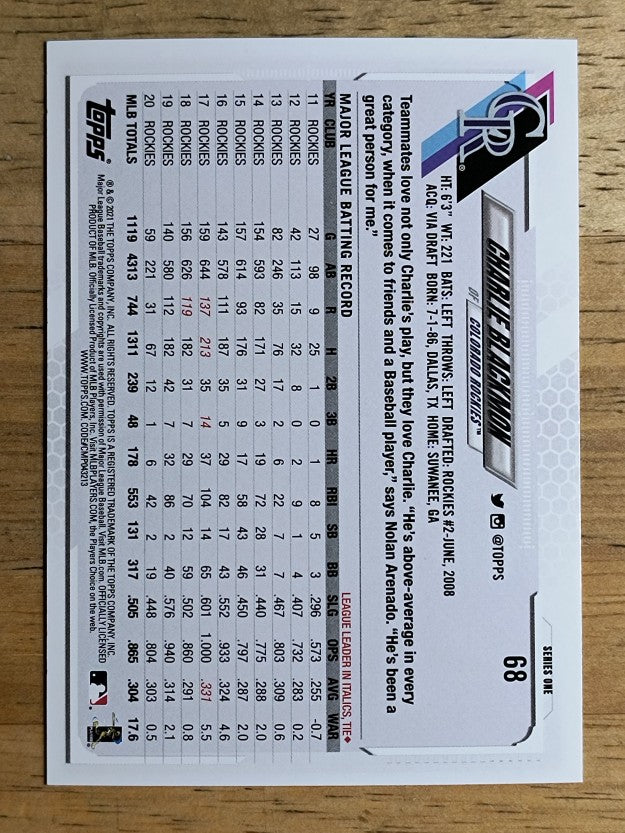 2021 Topps #68 Charlie Blackmon