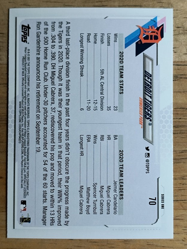 2021 Topps #70 Detroit Tigers TC