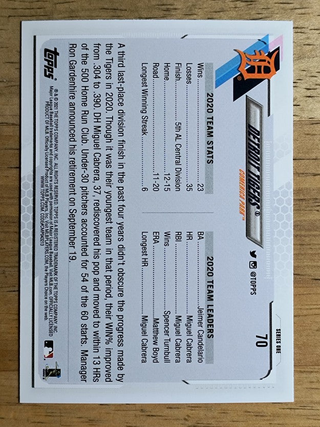 2021 Topps #70 Detroit Tigers TC