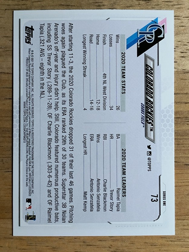 2021 Topps #73 Colorado Rockies TC