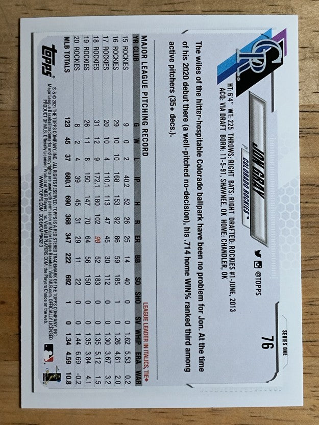 2021 Topps #76 Jon Gray