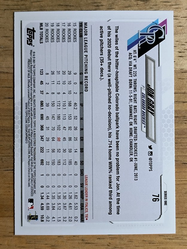 2021 Topps #76 Jon Gray