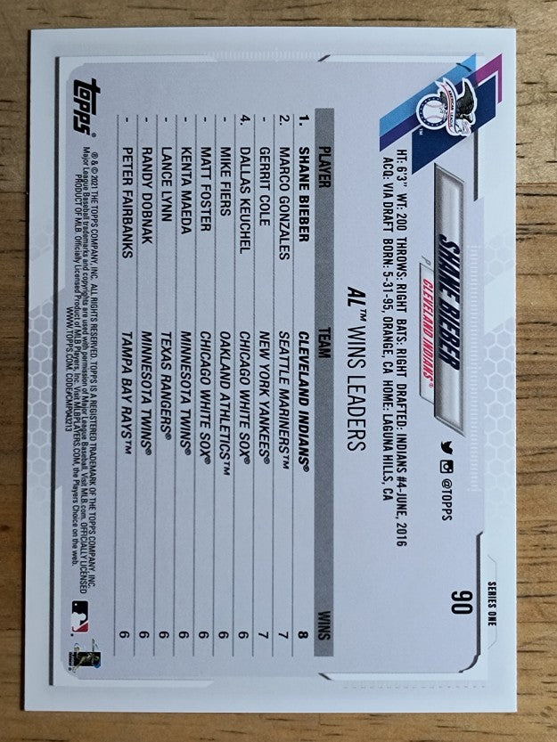 2021 Topps #90 Shane Bieber LL