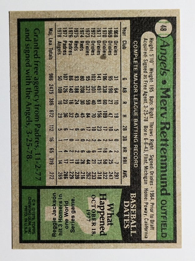 1979 Topps #48 Merv Rettenmund (EXMT)