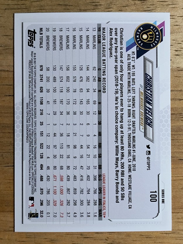 2021 Topps #100 Christian Yelich