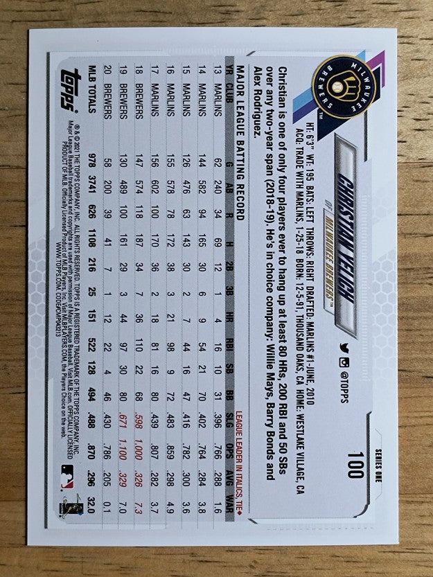 2021 Topps #100 Christian Yelich