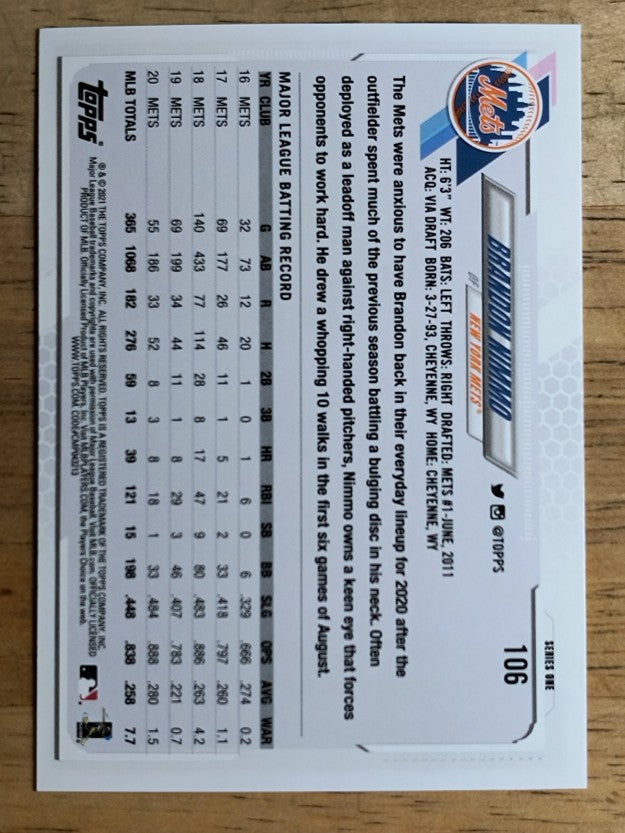 2021 Topps #106 Brandon Nimmo