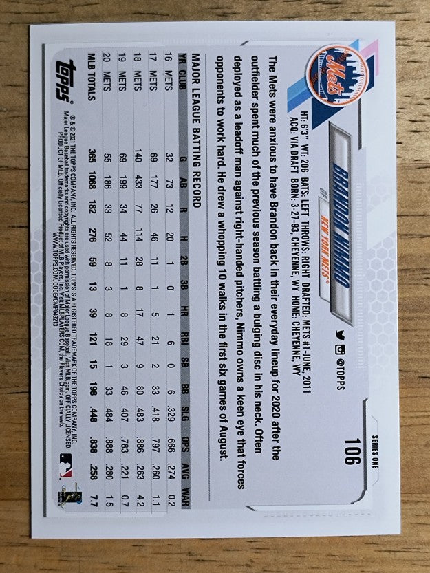 2021 Topps #106 Brandon Nimmo