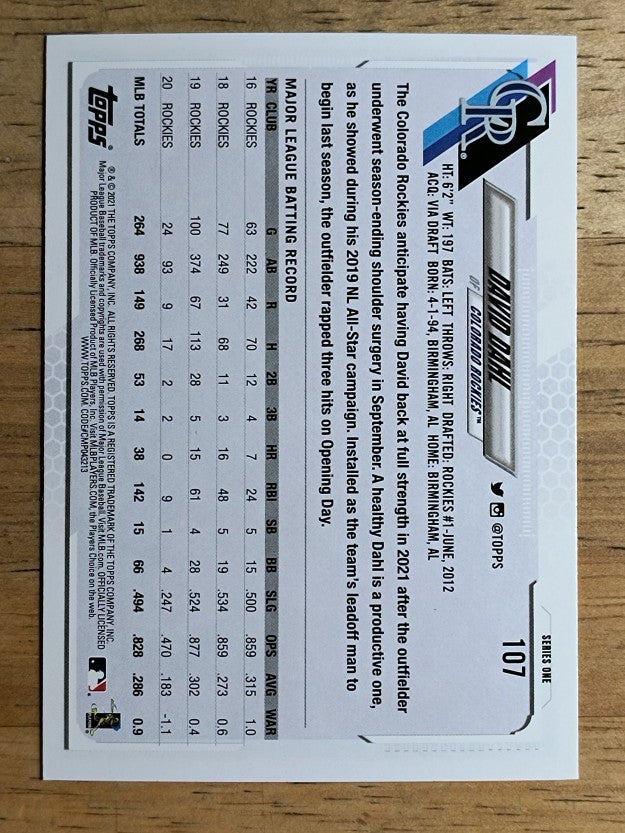 2021 Topps #107 David Dahl