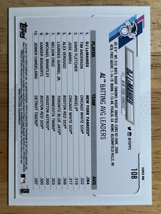 2021 Topps #108 DJ LeMahieu LL