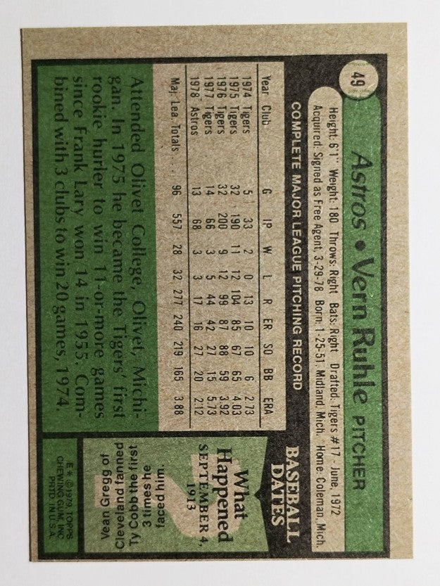 1979 Topps #49 Vern Ruhle (EX)