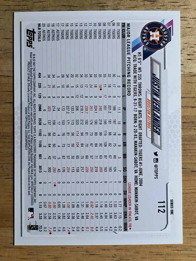 2021 Topps #112 Justin Verlander