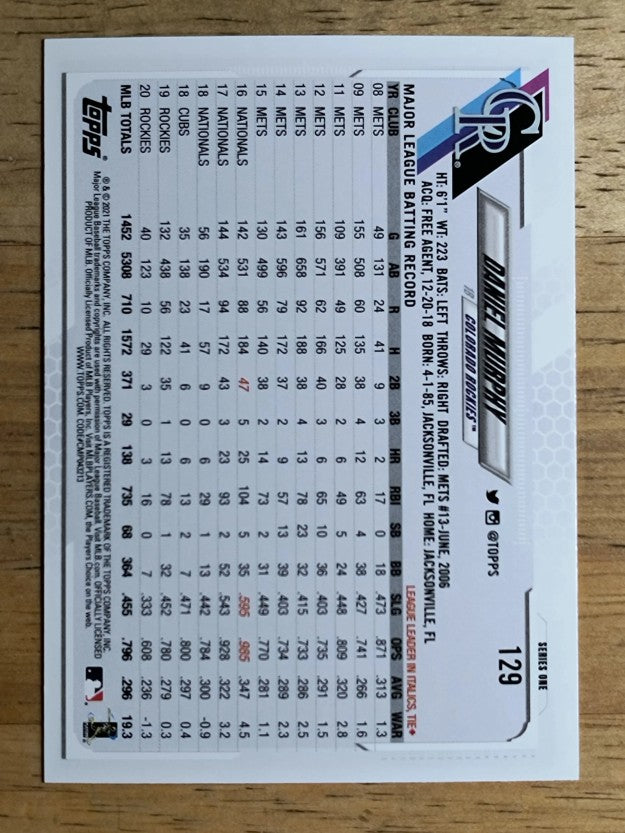 2021 Topps #129 Daniel Murphy