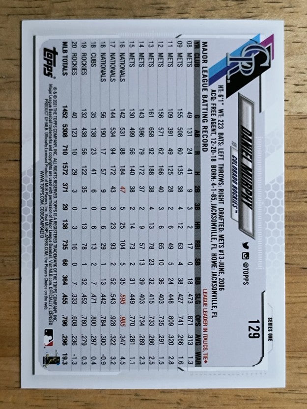 2021 Topps #129 Daniel Murphy
