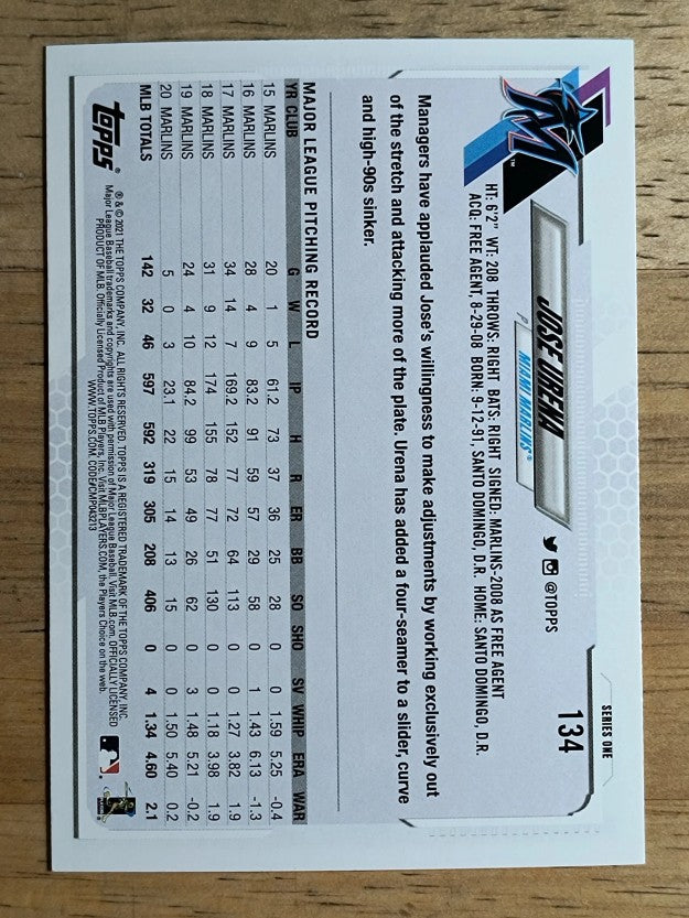 2021 Topps #134 Jose Urena