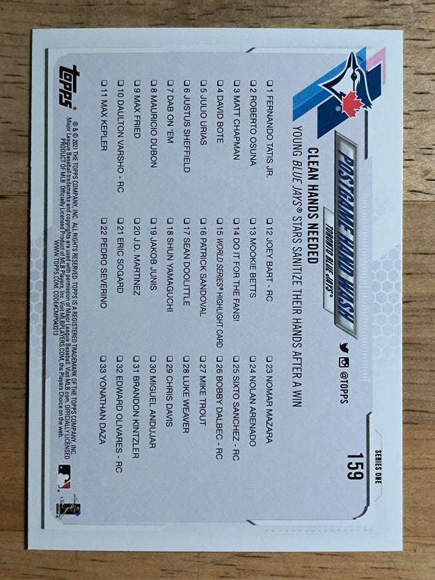 2021 Topps #159 Postgame Hand Wash/Danny Jansen/Vladimir Guerrero Jr