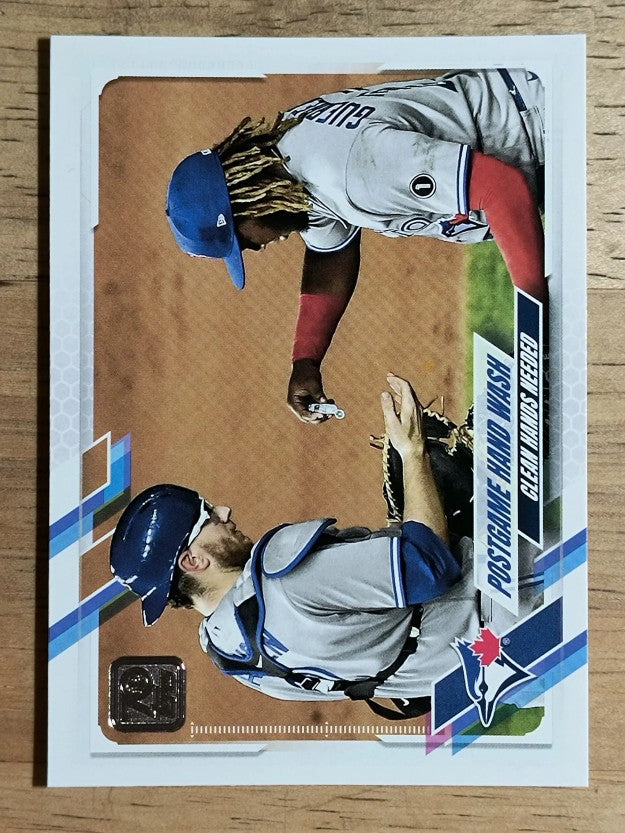 2021 Topps #159 Postgame Hand Wash/Danny Jansen/Vladimir Guerrero Jr