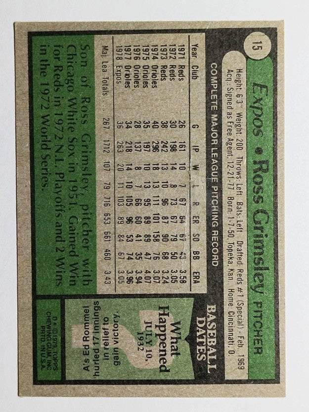 1979 Topps #15 Ross Grimsley (VG)