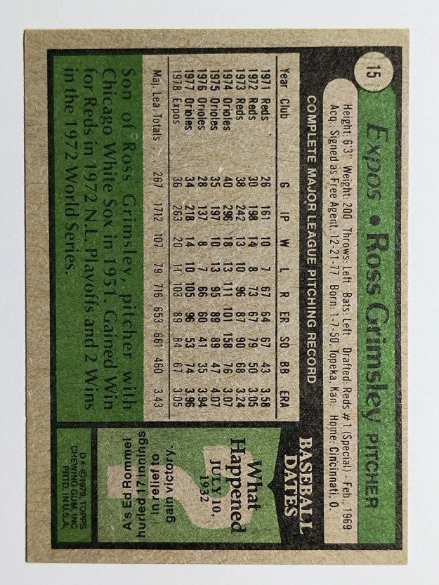 1979 Topps #15 Ross Grimsley (EX)