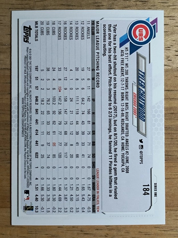 2021 Topps #184 Tyler Chatwood