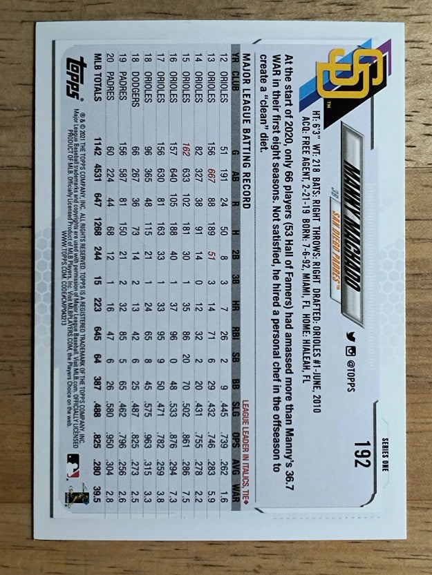 2021 Topps #192 Manny Machado
