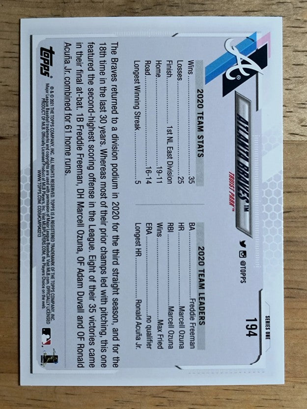 2021 Topps #194 Atlanta Braves TC