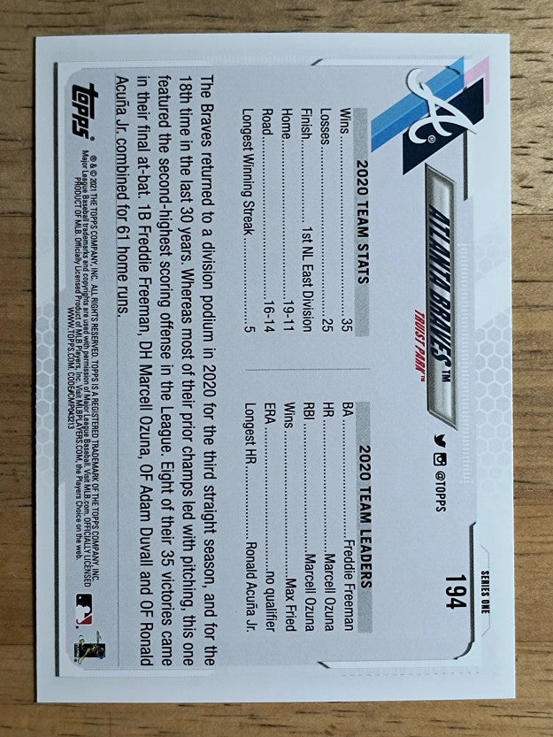 2021 Topps #194 Atlanta Braves TC