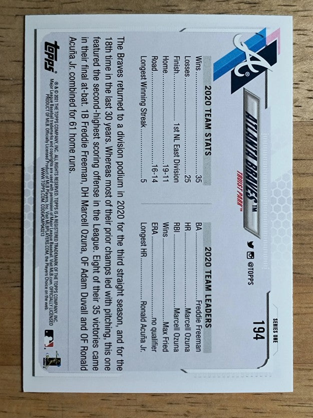 2021 Topps #194 Atlanta Braves TC