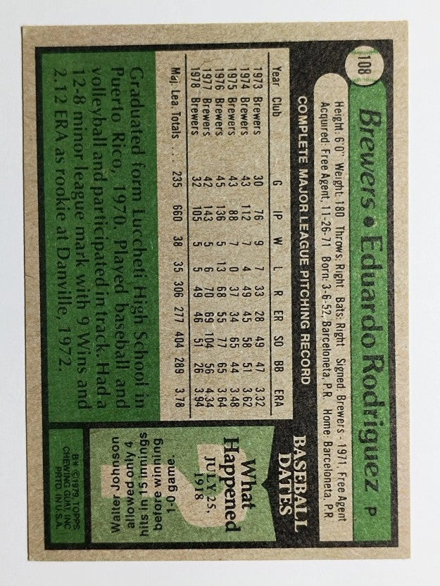 1979 Topps #108 Eduardo Rodriguez (EX)