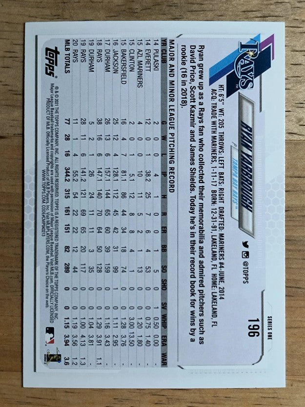 2021 Topps #196 Ryan Yarbrough