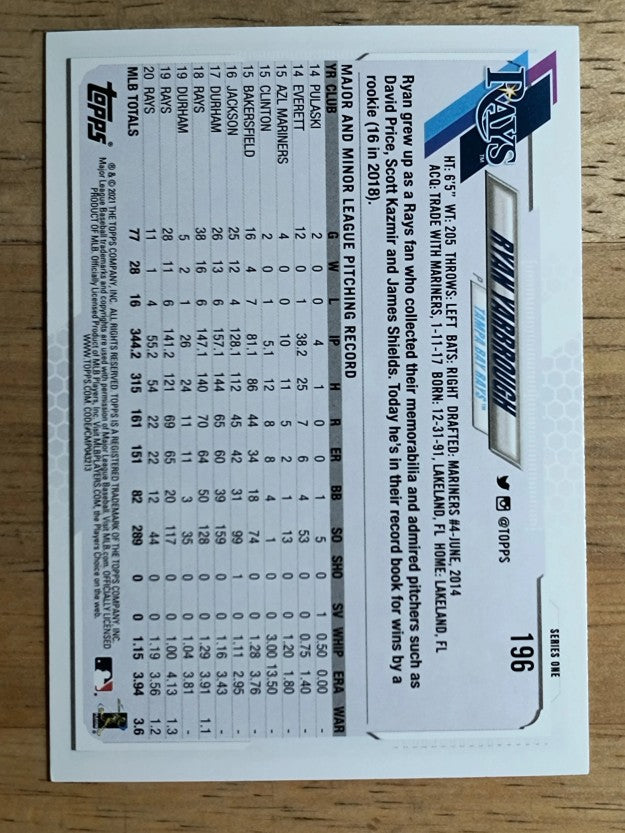 2021 Topps #196 Ryan Yarbrough