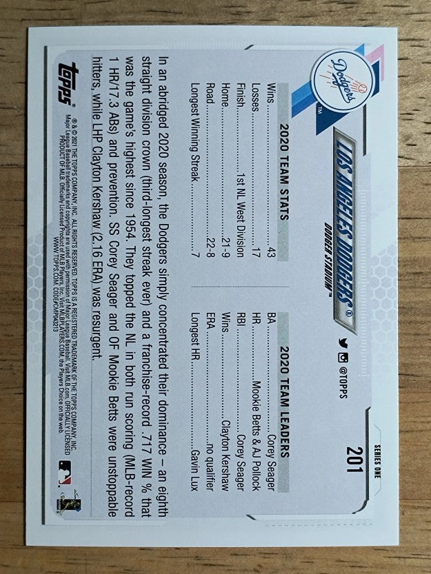 2021 Topps #201 Los Angeles Dodgers TC