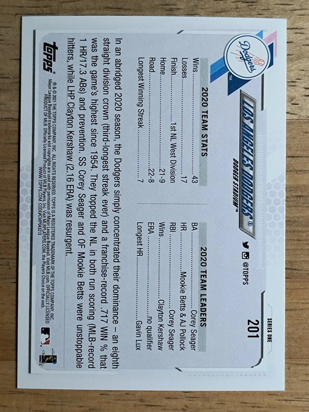 2021 Topps #201 Los Angeles Dodgers TC