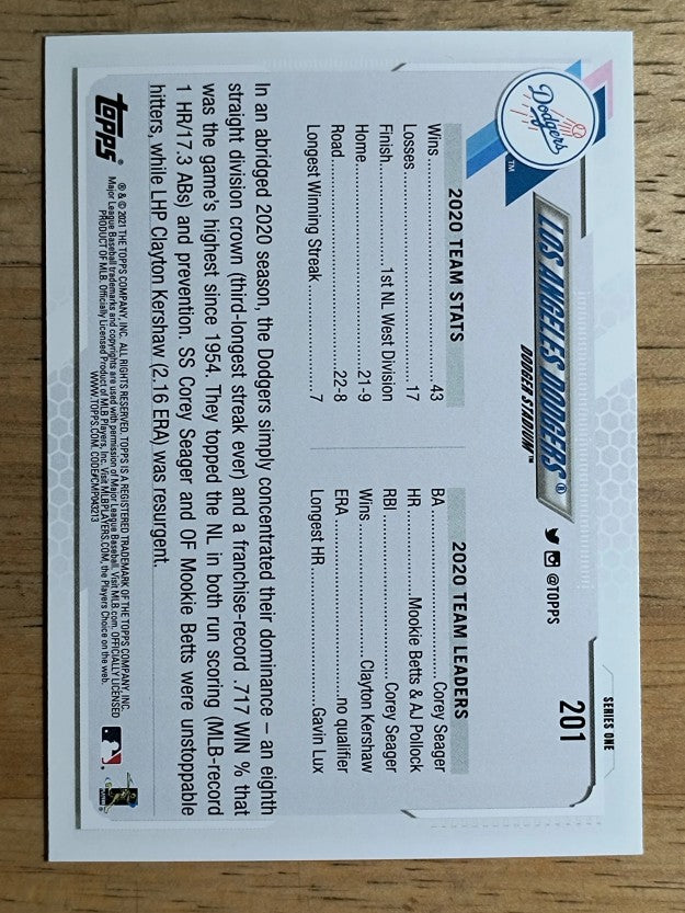 2021 Topps #201 Los Angeles Dodgers TC