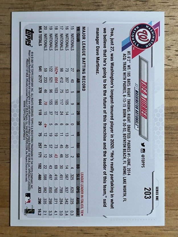 2021 Topps #203 Trea Turner