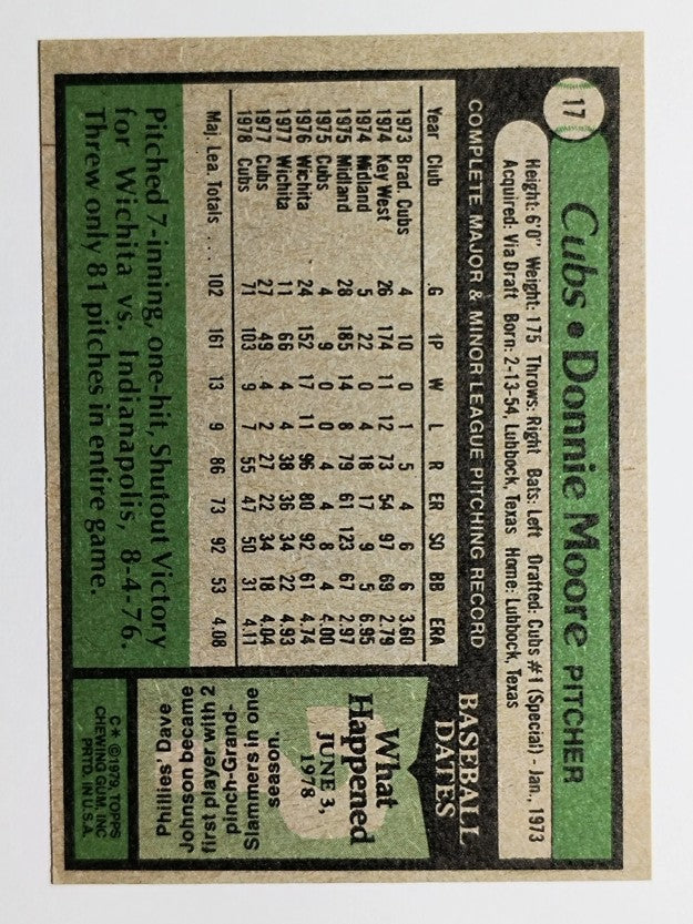 1979 Topps #17 Donnie Moore (EX)