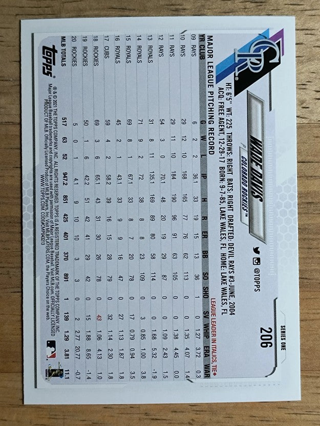 2021 Topps #206 Wade Davis