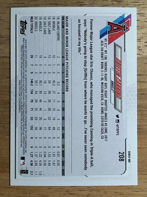 2021 Topps #208 Griffin Canning