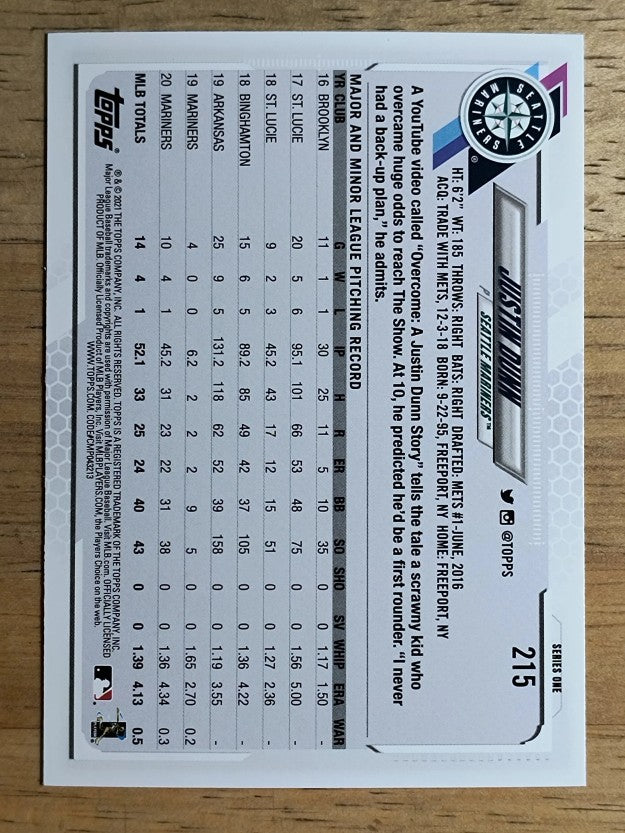2021 Topps #215 Justin Dunn FS