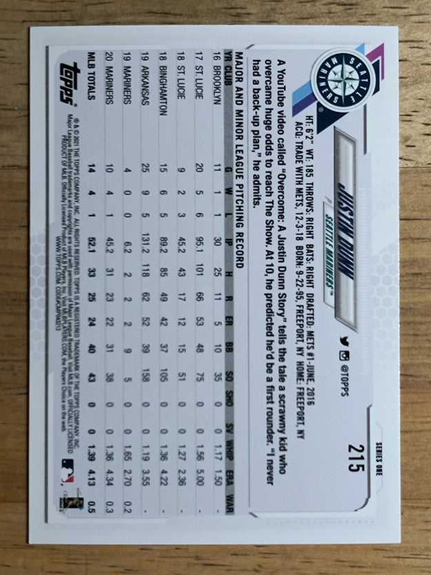 2021 Topps #215 Justin Dunn FS