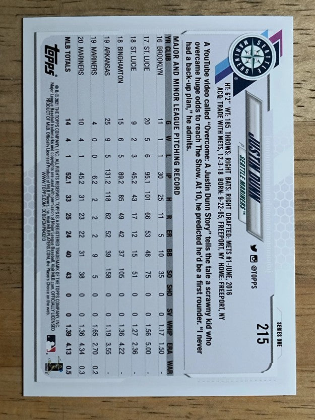 2021 Topps #215 Justin Dunn FS