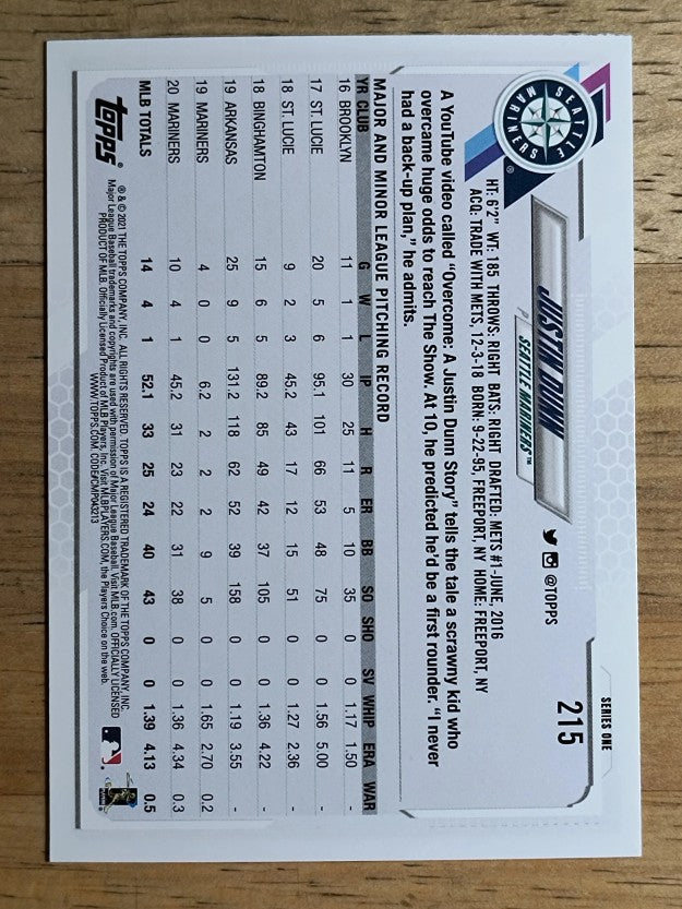 2021 Topps #215 Justin Dunn FS