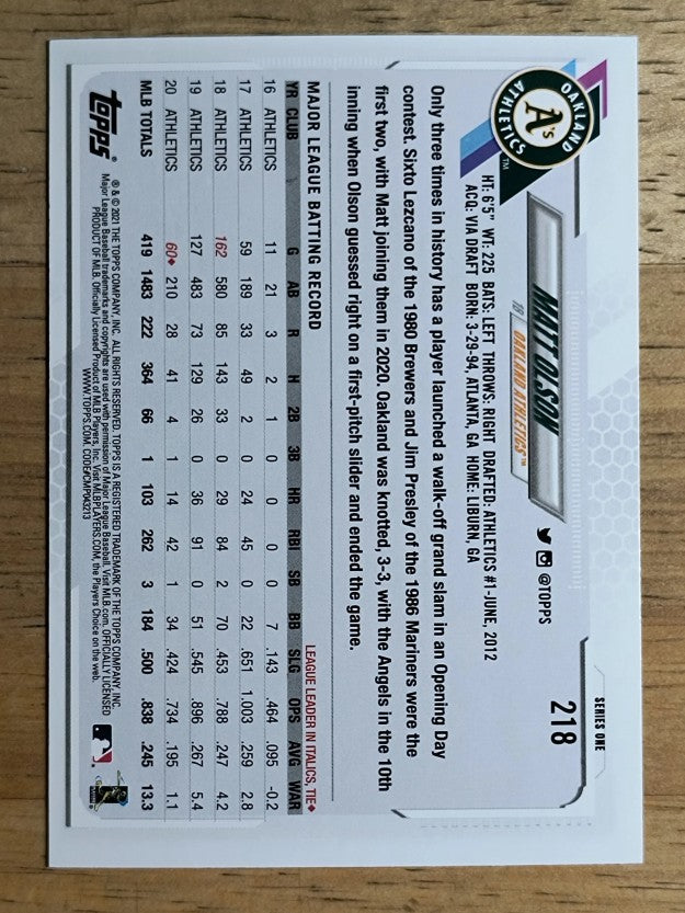 2021 Topps #218 Matt Olson