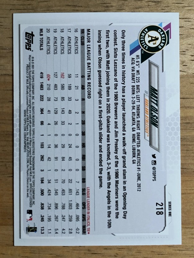 2021 Topps #218 Matt Olson