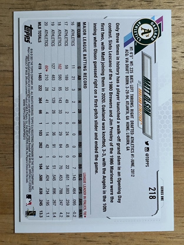 2021 Topps #218 Matt Olson